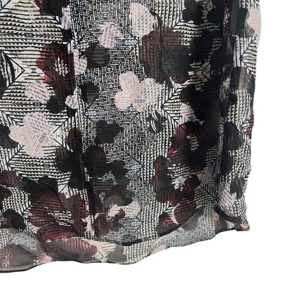 Cabi Black Floral Print Sleeveless Ruffled Sheer V-Neck Blouse Size Small - Picture 6 of 8